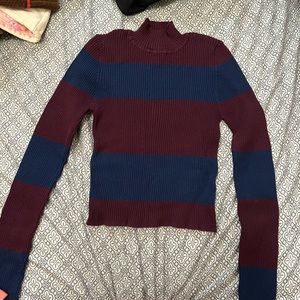 Navy blue and burgundy knit sweater